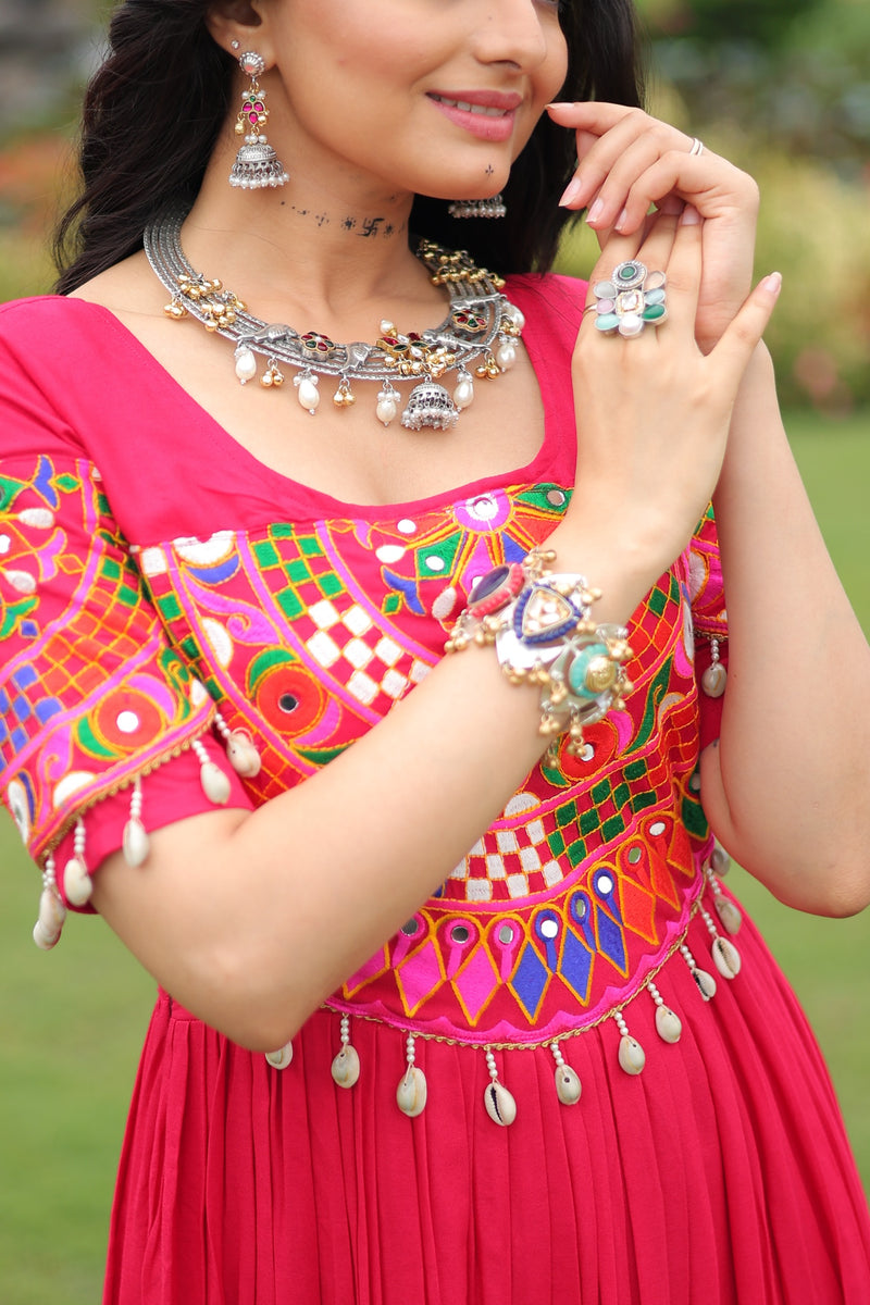 Womenline Rani Pink Color Rayon Navratri Gown