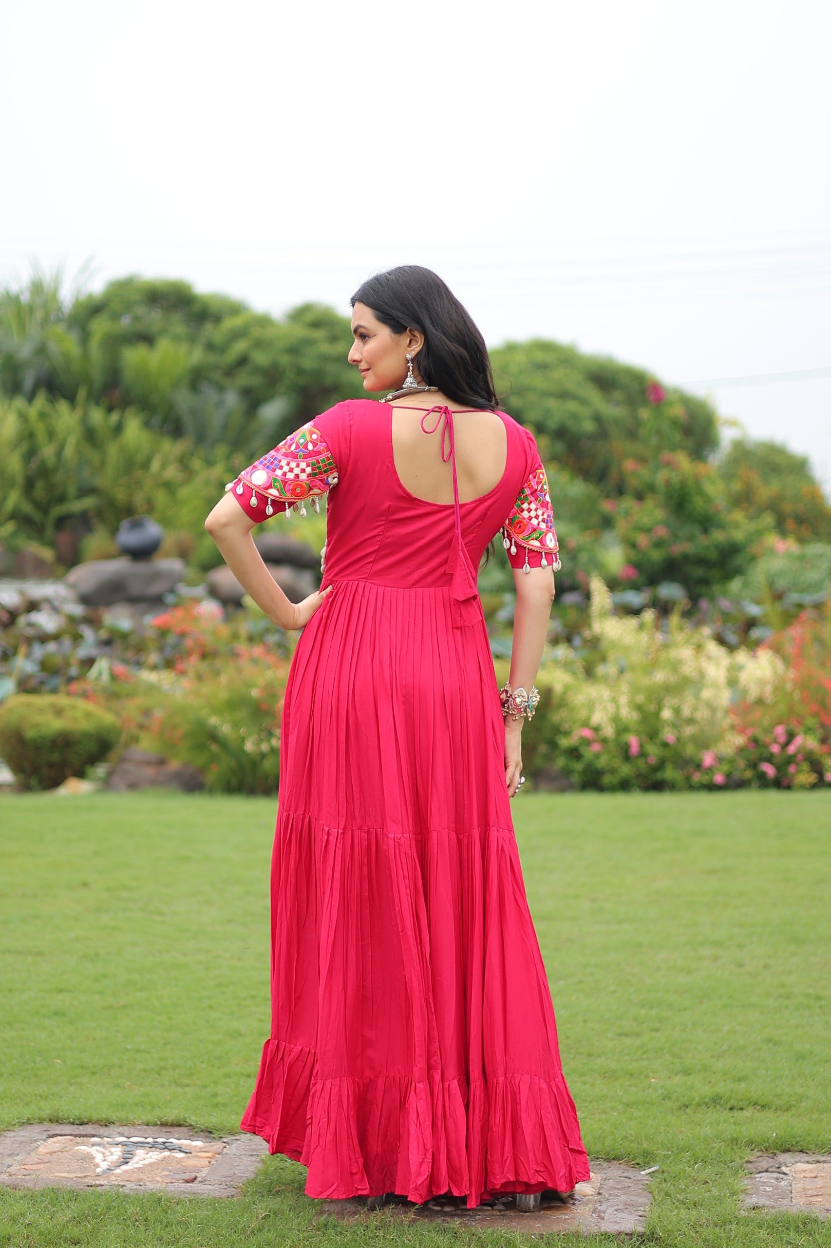 Womenline Rani Pink Color Rayon Navratri Gown