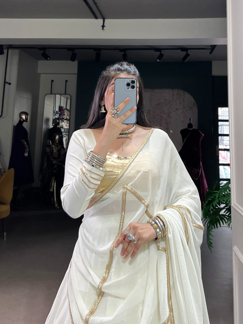 Womenline White Color Pure Rayon Navratri Lehenga Choli