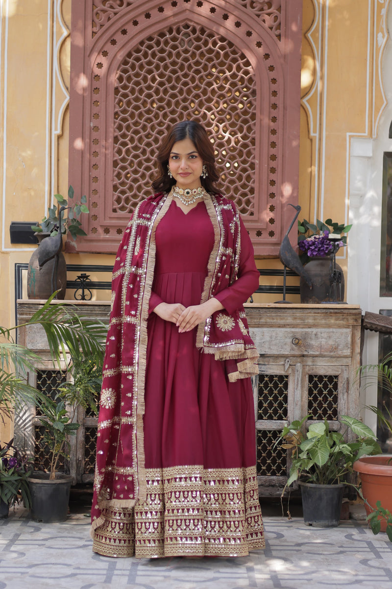 Womenline Red Color Star Georgette Gown