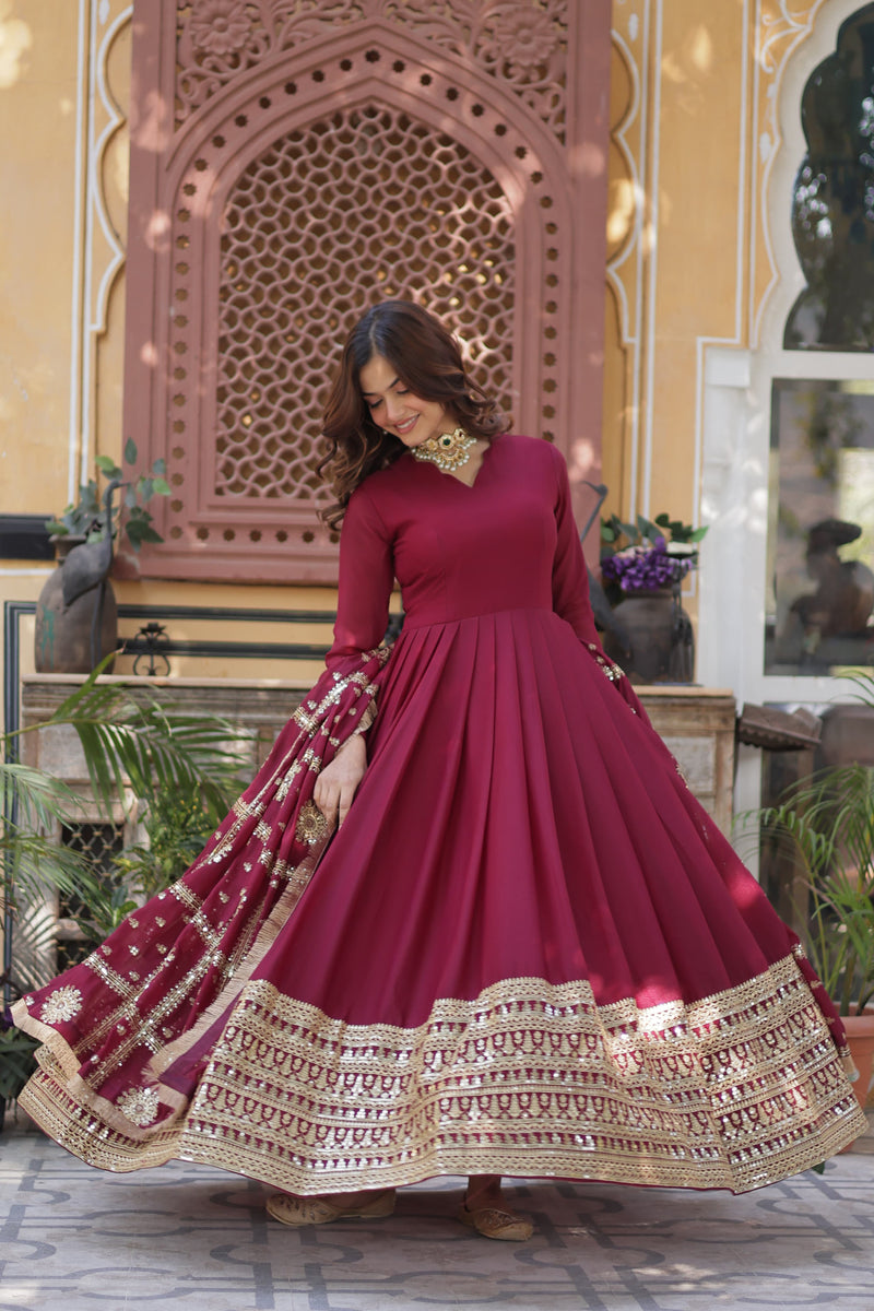 Womenline Red Color Star Georgette Gown