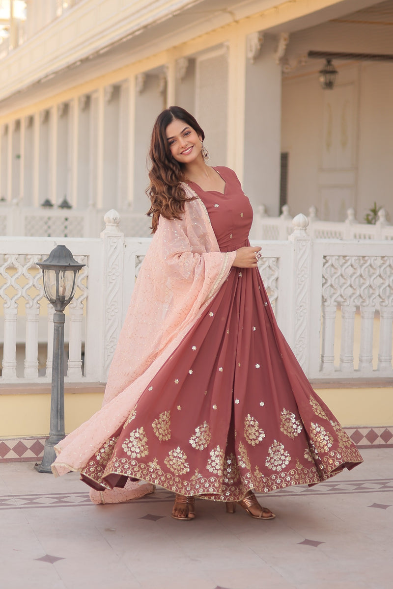 Womenline Brown Color Faux Georgette Gown