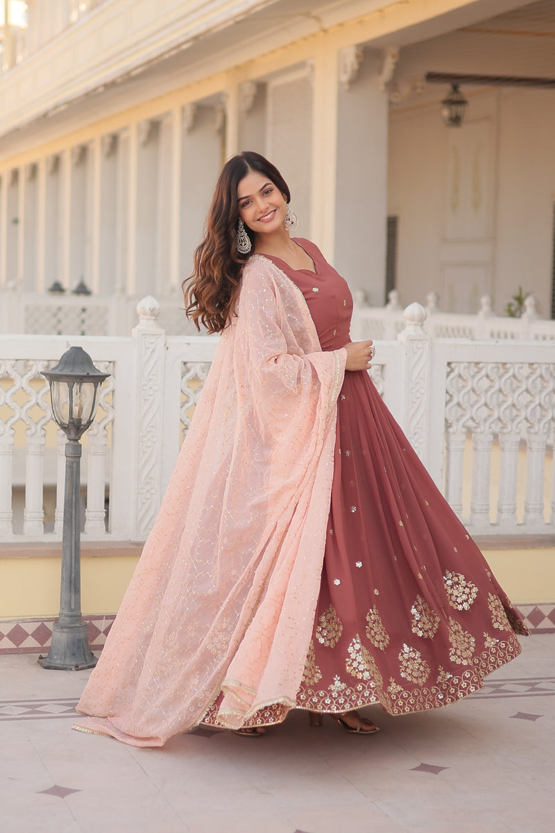 Womenline Brown Color Faux Georgette Gown