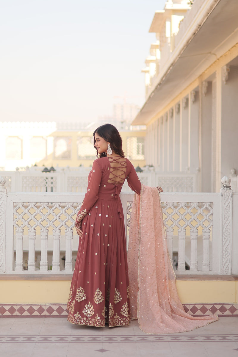 Womenline Brown Color Faux Georgette Gown