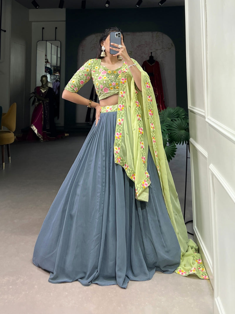 Womenline Grey Color Designer Georgette Lehenga Choli