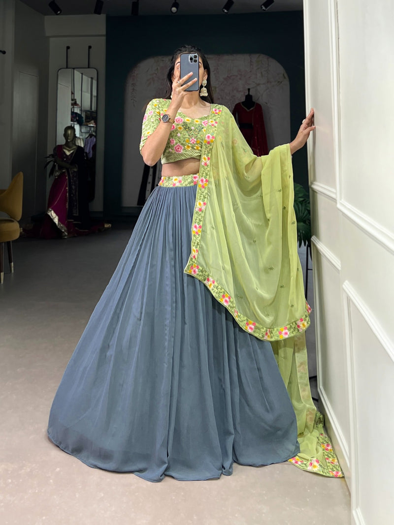 Womenline Grey Color Designer Georgette Lehenga Choli