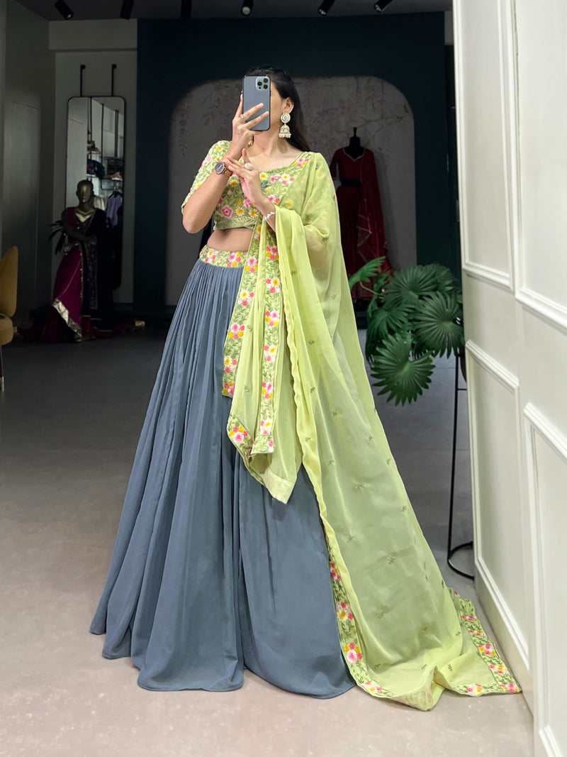 Womenline Grey Color Designer Georgette Lehenga Choli