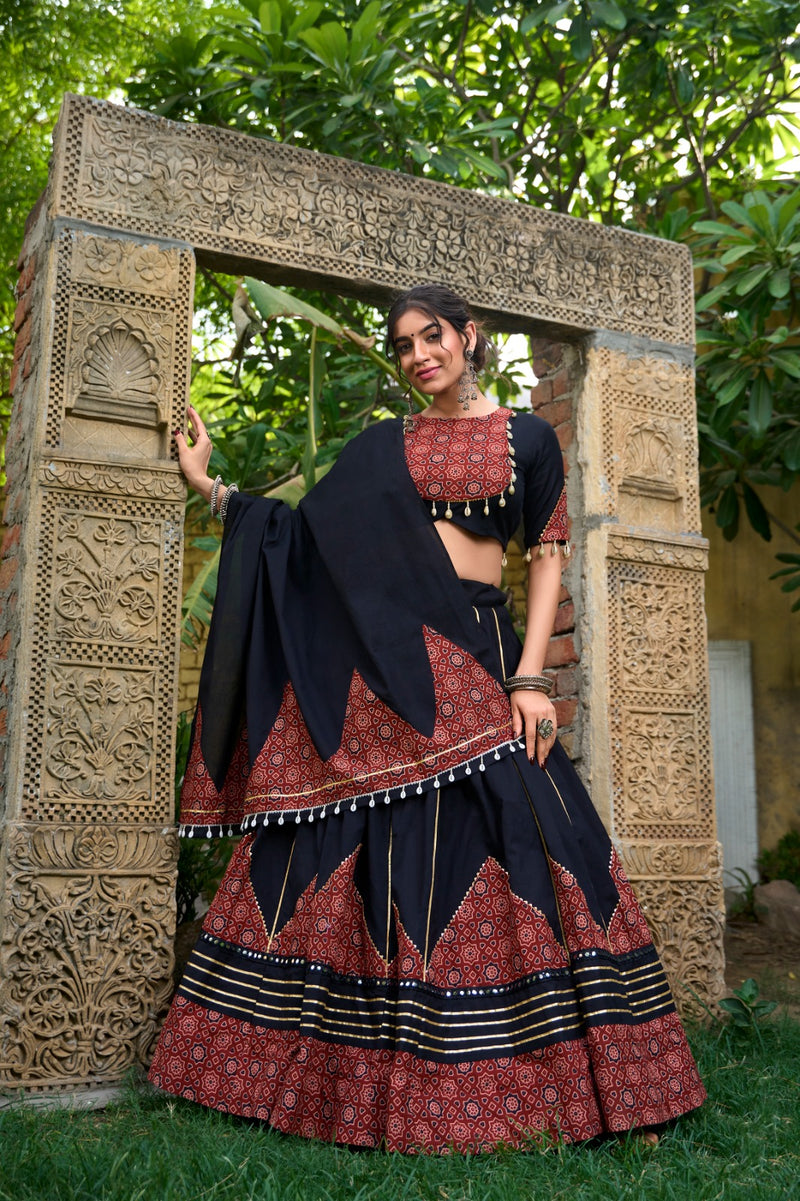 Womenline Black Color Cotton Navratri Lehenga Choli