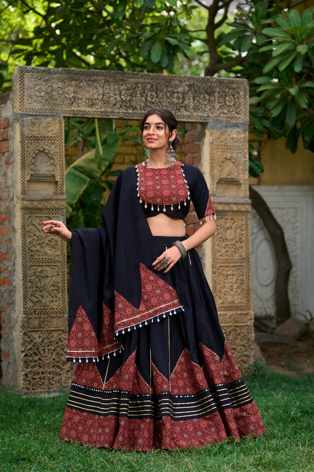 Womenline Black Color Cotton Navratri Lehenga Choli