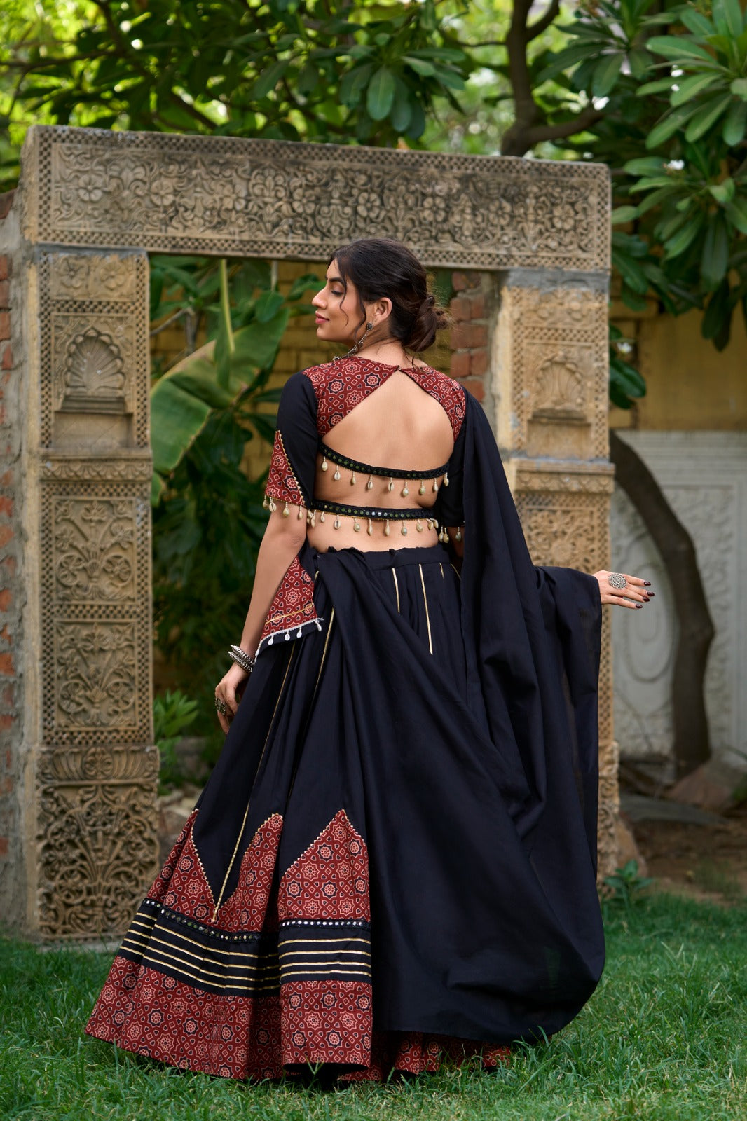 Womenline Black Color Cotton Navratri Lehenga Choli