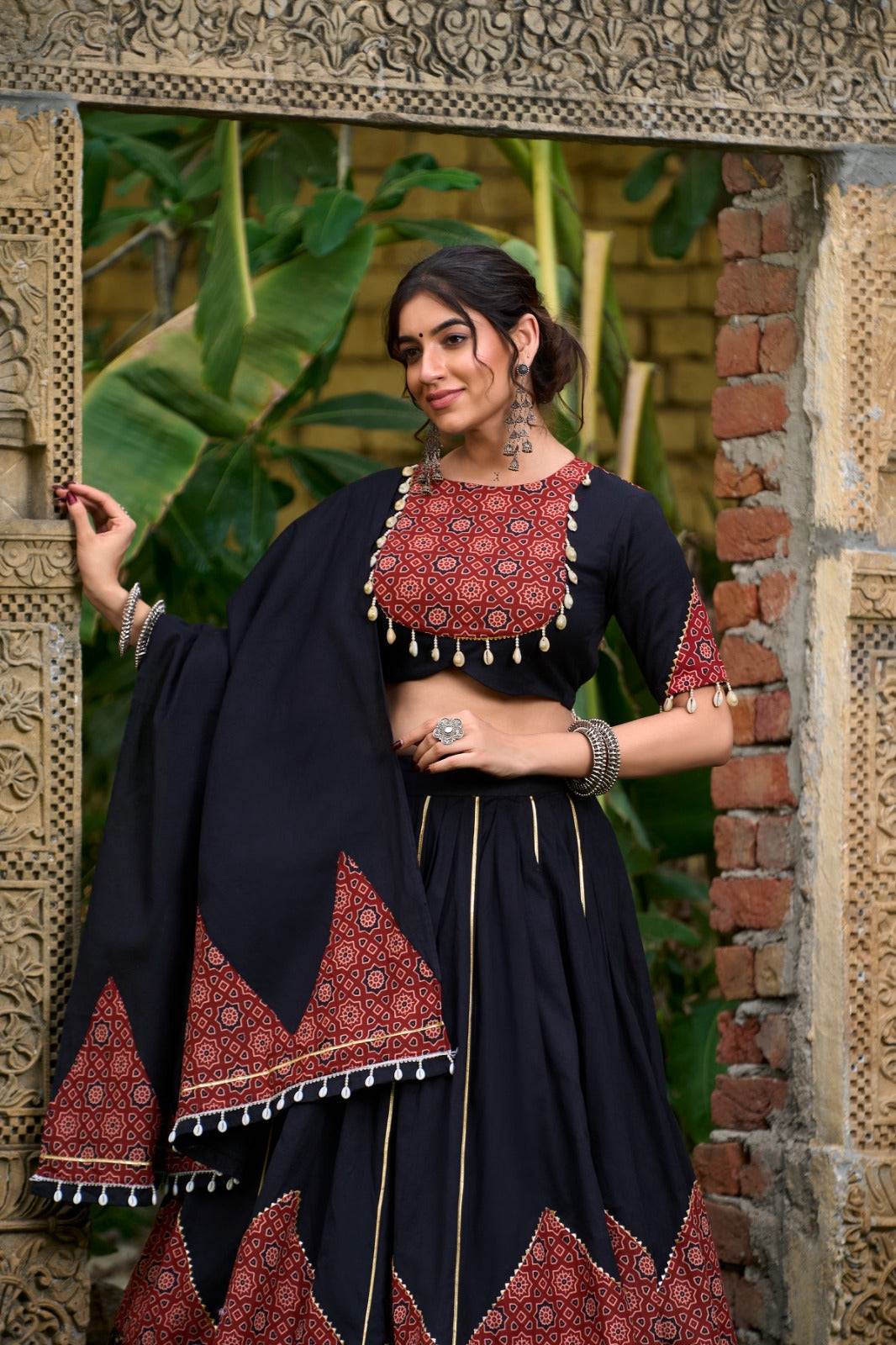 Womenline Black Color Cotton Navratri Lehenga Choli