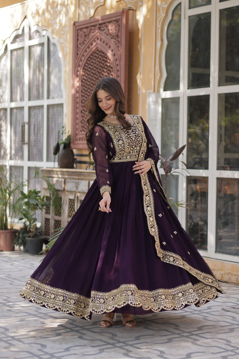 Womenline Wine Color Faux Blooming Gown