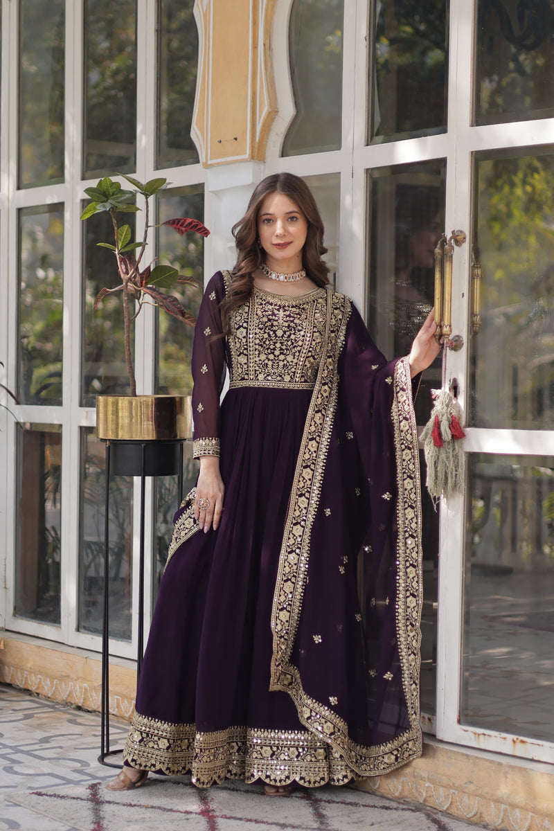 Womenline Wine Color Faux Blooming Gown