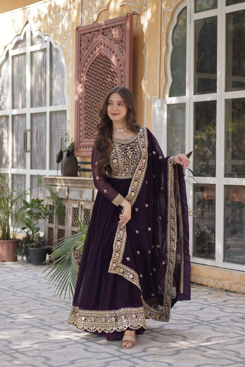 Womenline Wine Color Faux Blooming Gown
