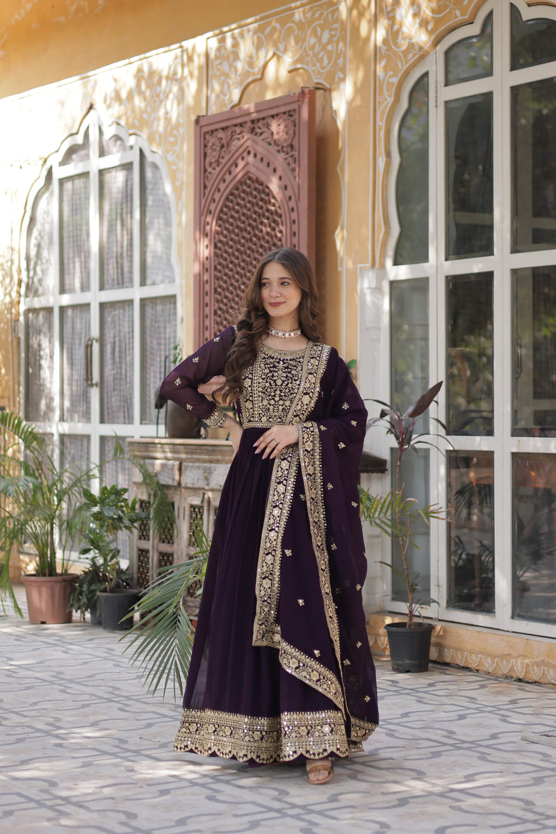 Womenline Wine Color Faux Blooming Gown