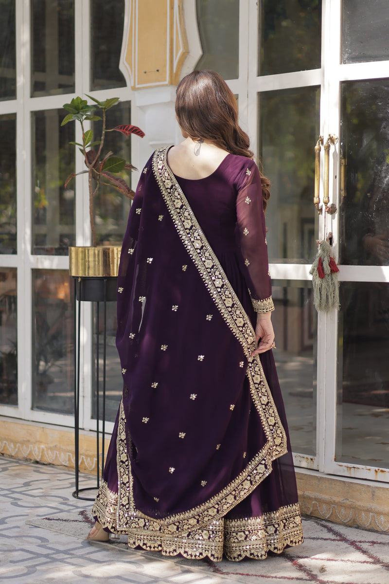 Womenline Wine Color Faux Blooming Gown