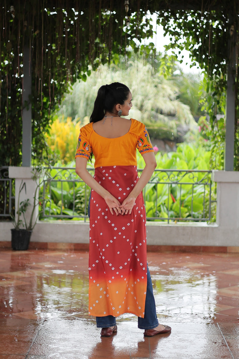 Womenline Yellow Printed Rayon Navratri Kurti