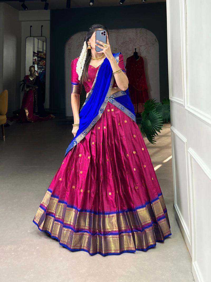 Womenline Pink Color Cotton Silk Designer Half Saree