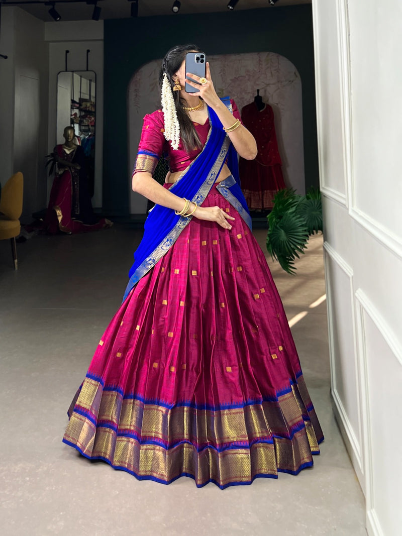 Womenline Pink Color Cotton Silk Designer Half Saree
