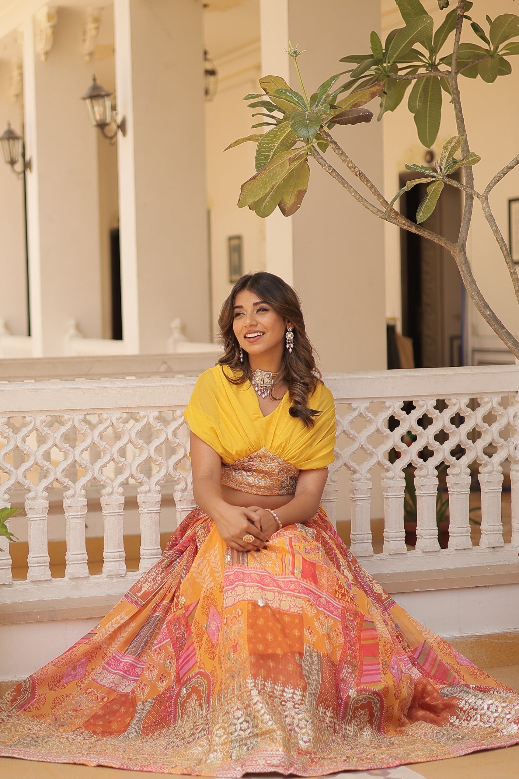 Womenline Yellow Color Russian Silk Lehenga Choli