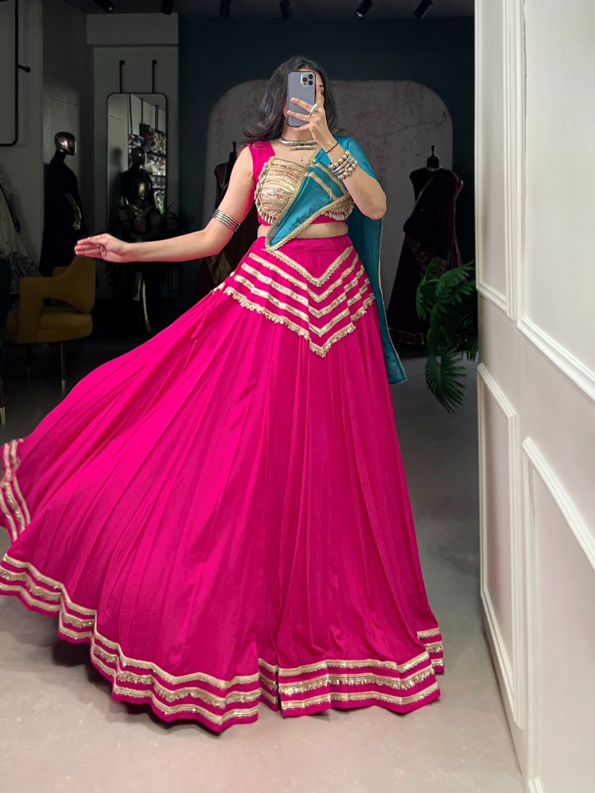 Womenline Traditional Pink Color Pure Rayon Lehenga Choli