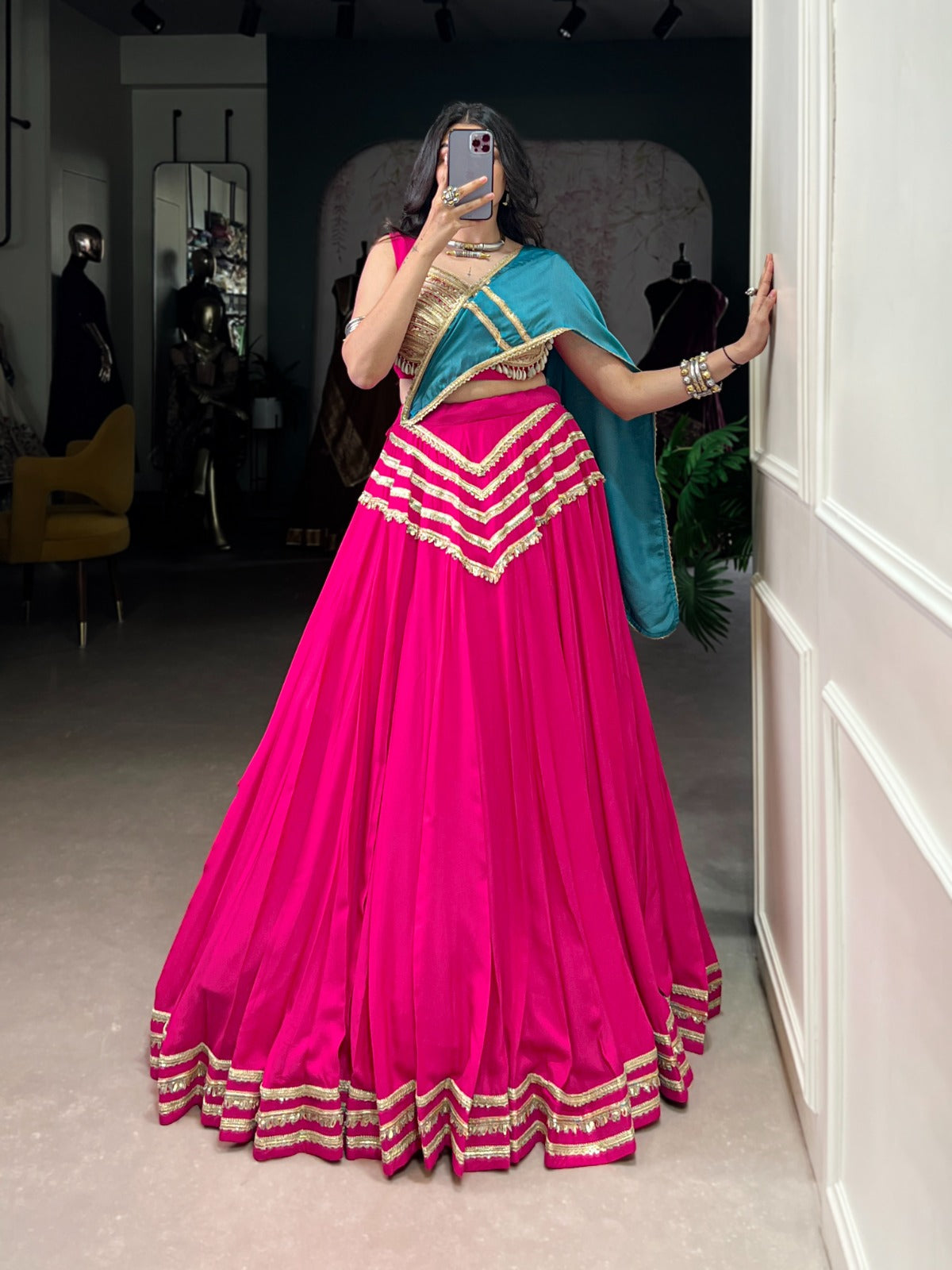 Womenline Traditional Pink Color Pure Rayon Lehenga Choli