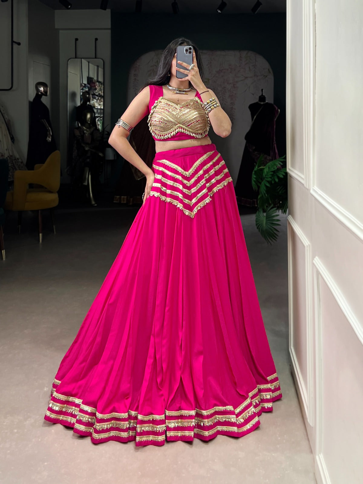 Womenline Traditional Pink Color Pure Rayon Lehenga Choli