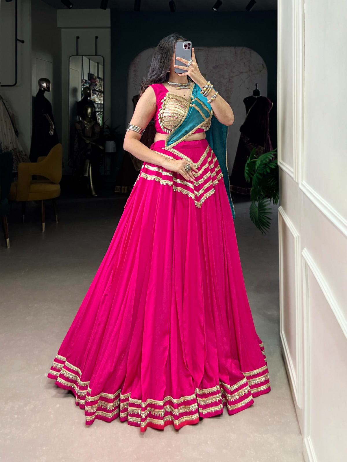 Womenline Traditional Pink Color Pure Rayon Lehenga Choli