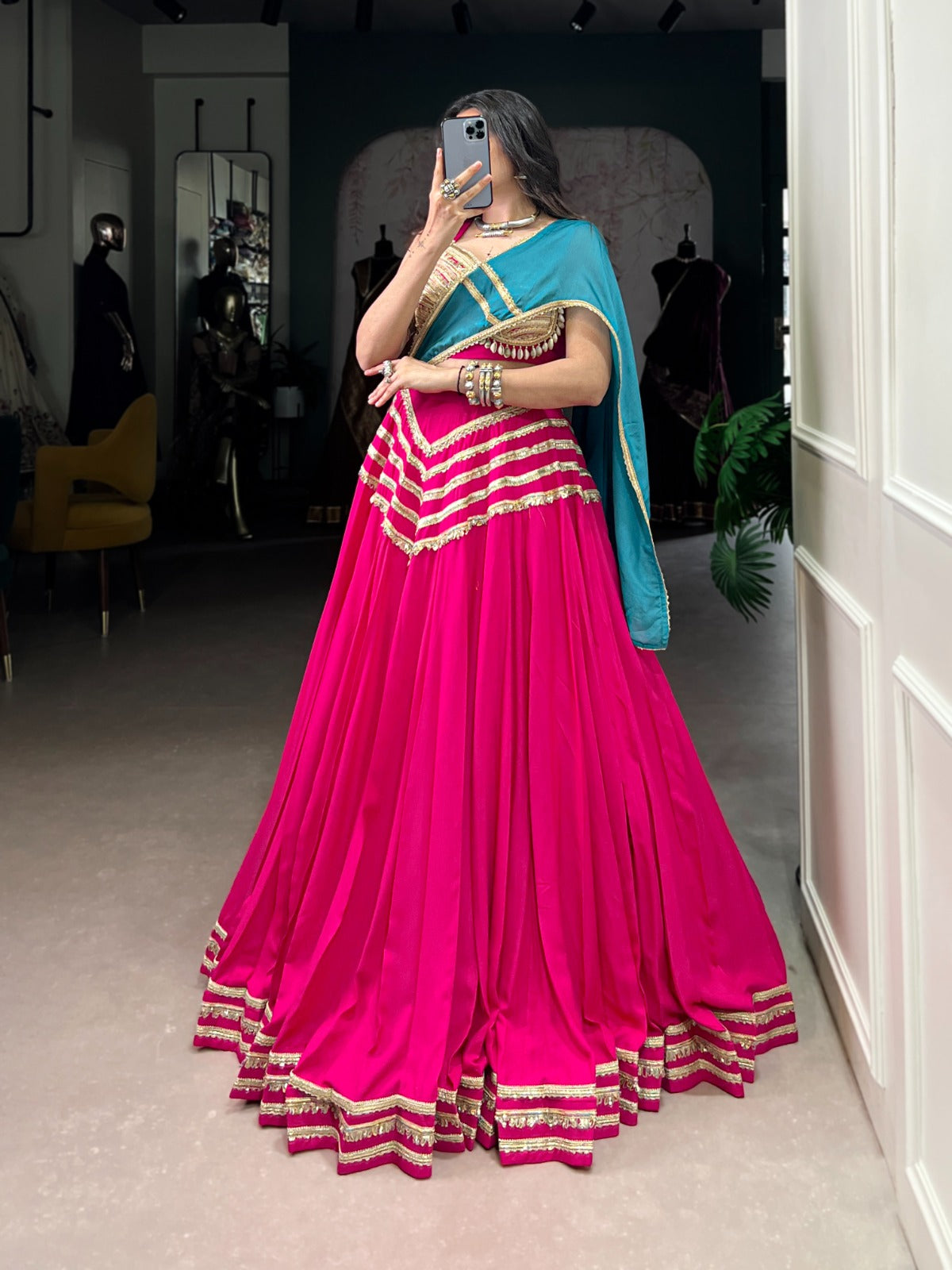 Womenline Traditional Pink Color Pure Rayon Lehenga Choli