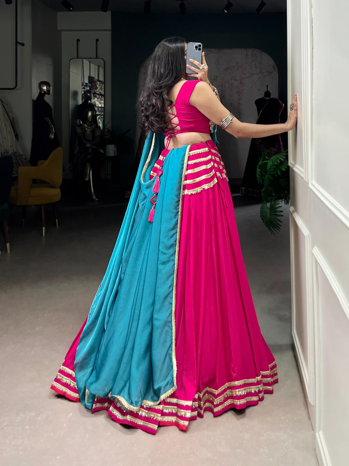Womenline Traditional Pink Color Pure Rayon Lehenga Choli