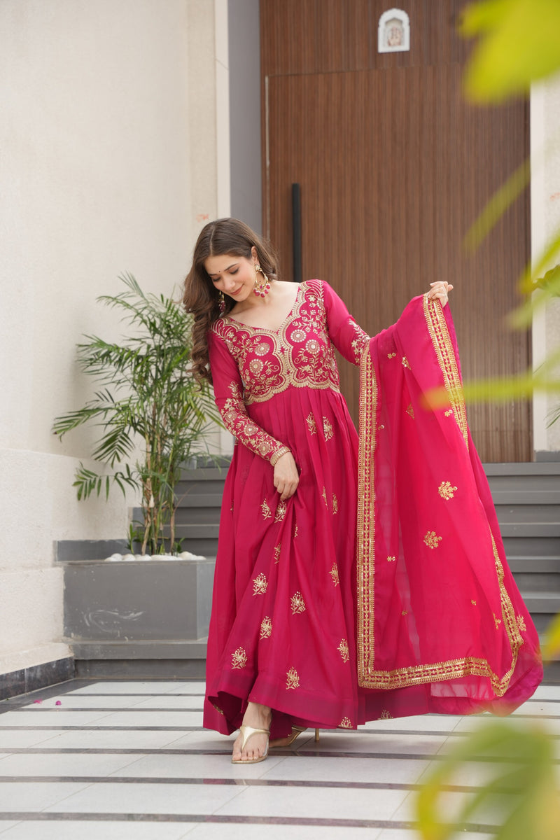 Womenline Pink Color Star Georgette Gown