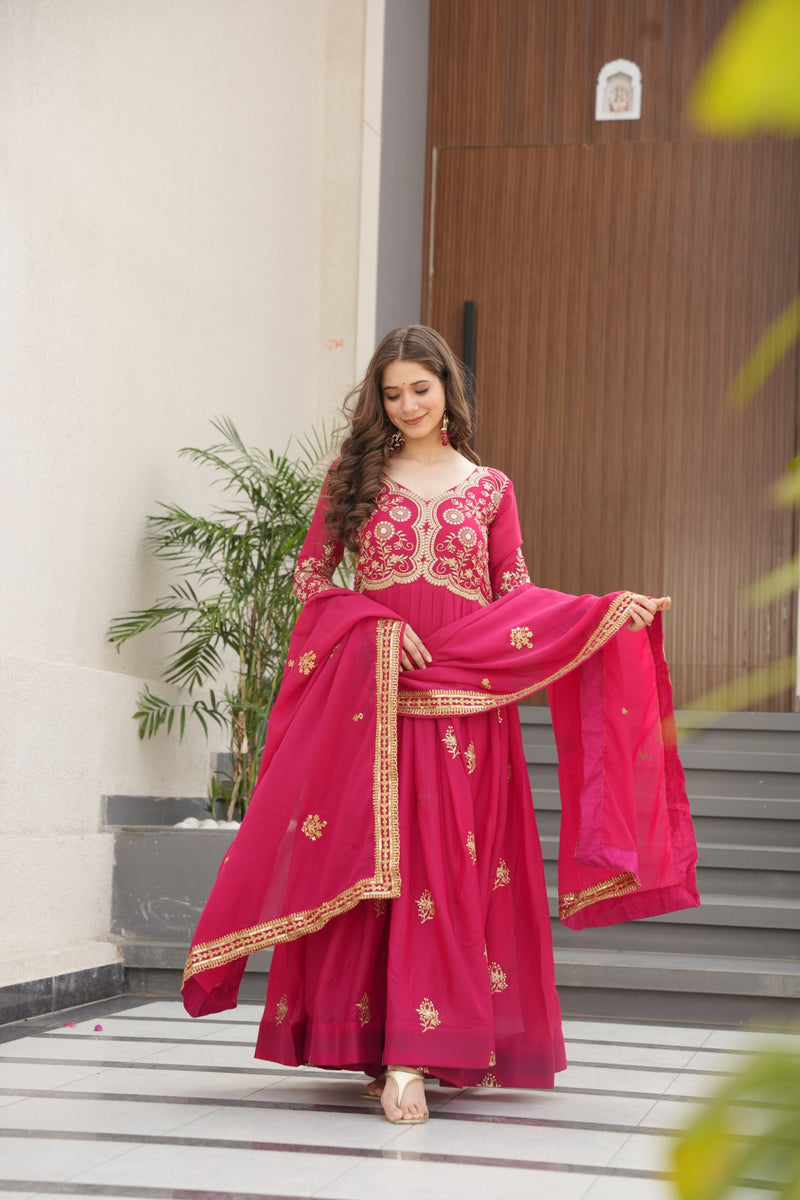 Womenline Pink Color Star Georgette Gown