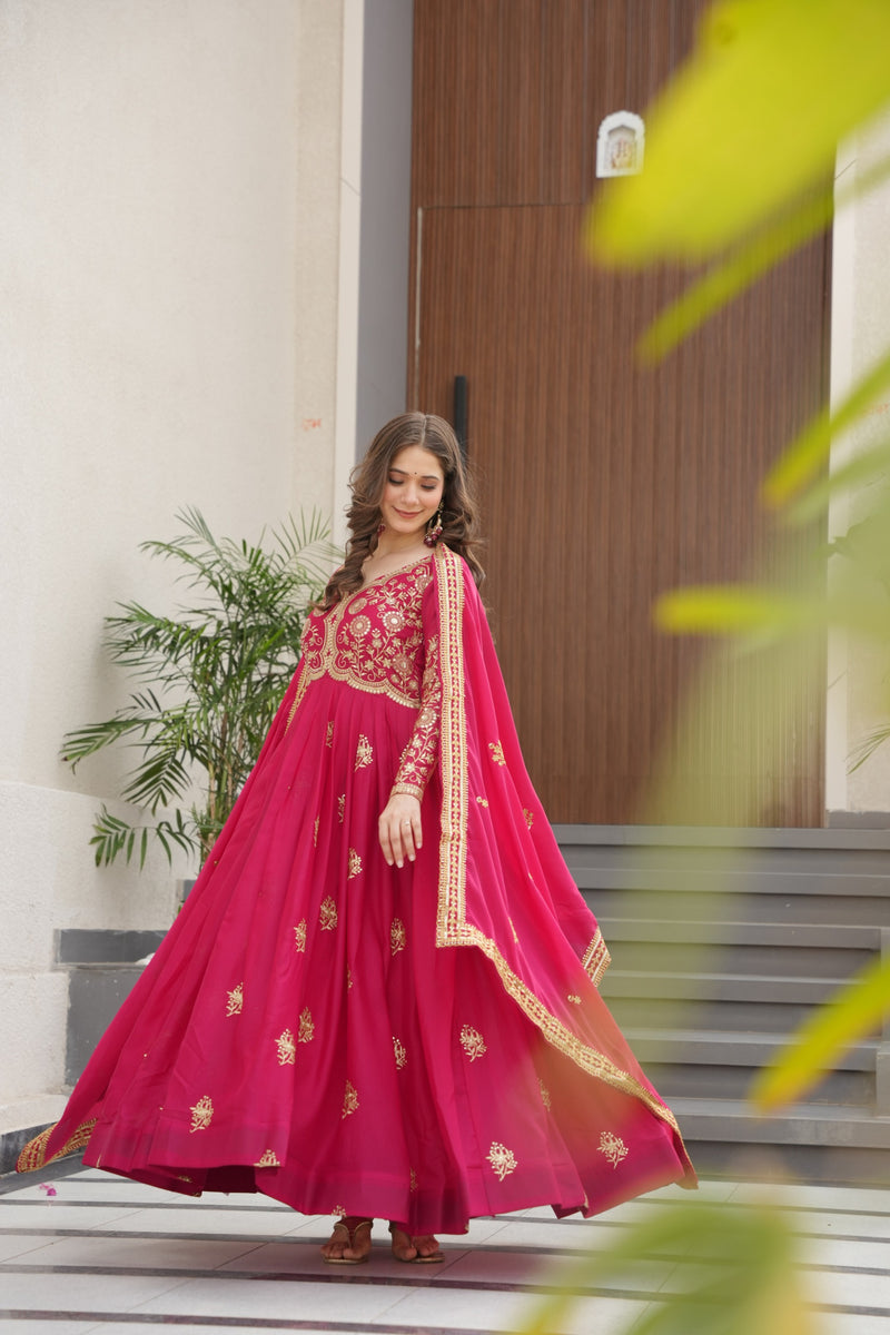 Womenline Pink Color Star Georgette Gown