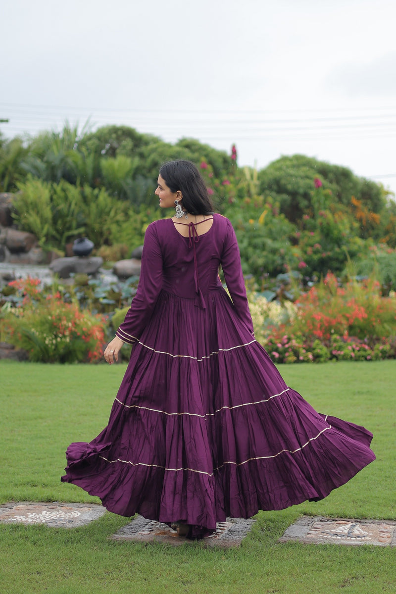 Womenline Traditional Wine Kutchi Embroidered Navratri Gown