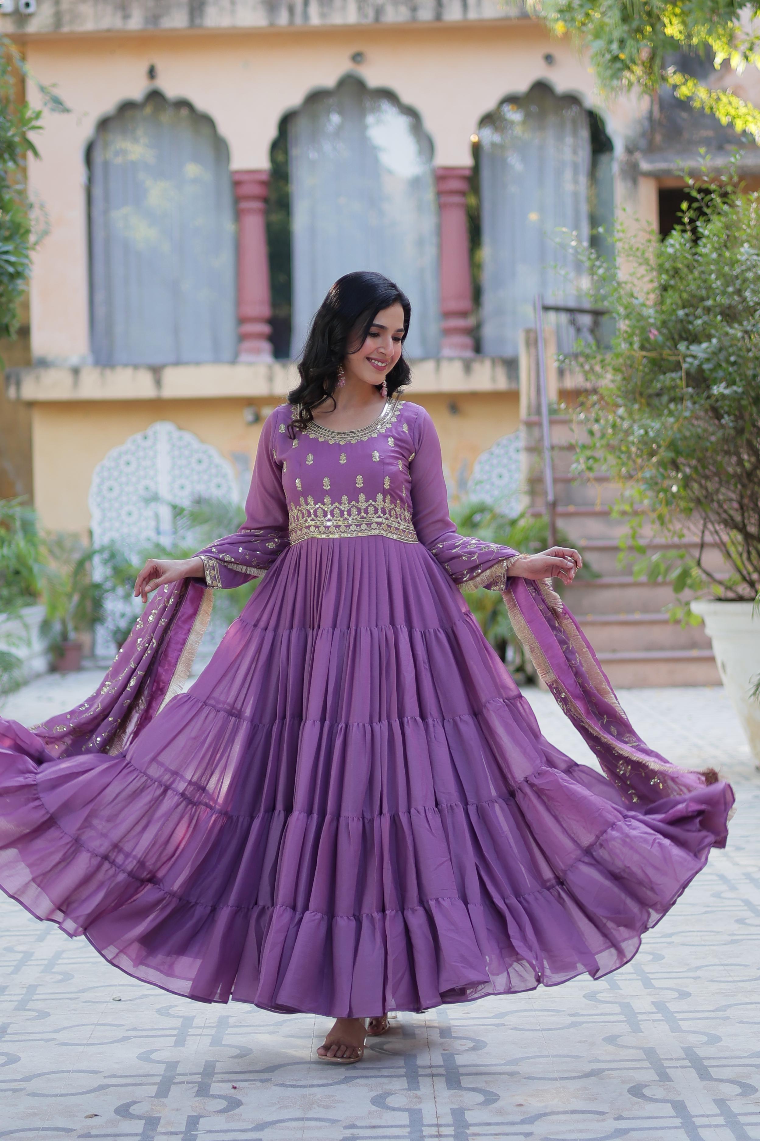 Womenline Purple Color Star Georgette Gown