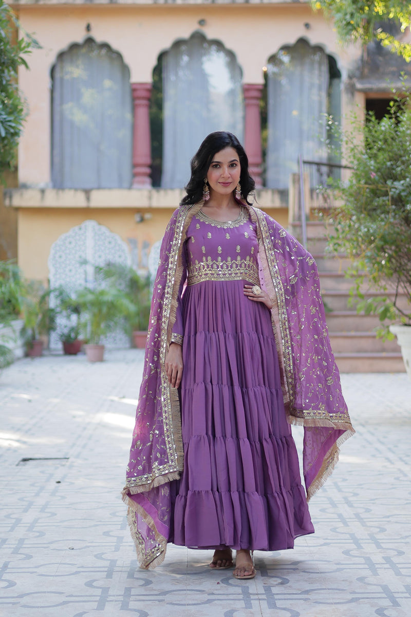 Womenline Purple Color Star Georgette Gown