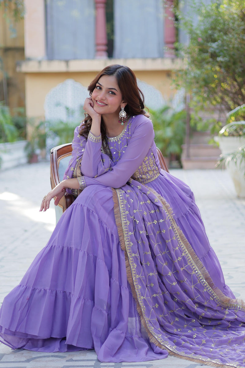 Womenline Lavender Color Star Georgette Gown