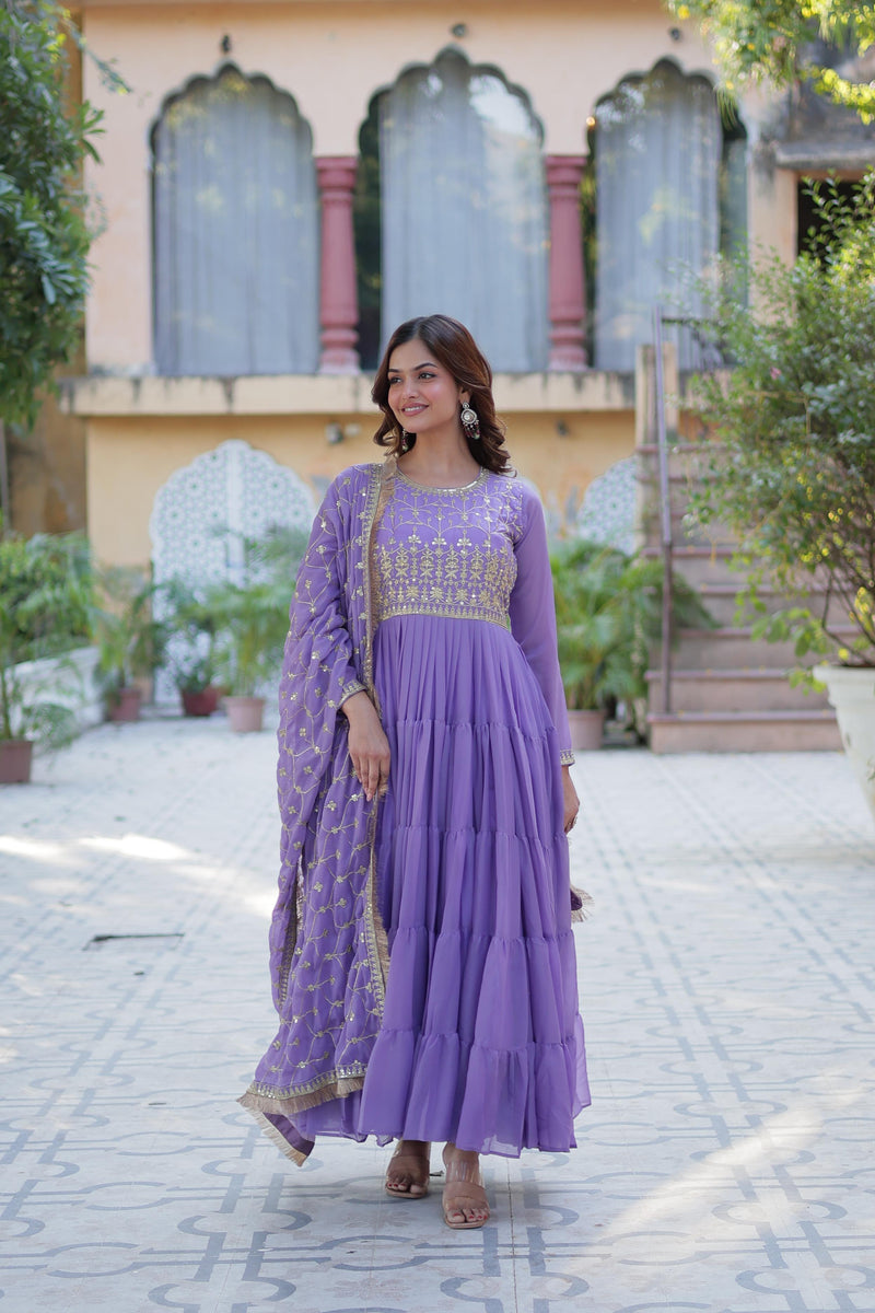 Womenline Lavender Color Star Georgette Gown