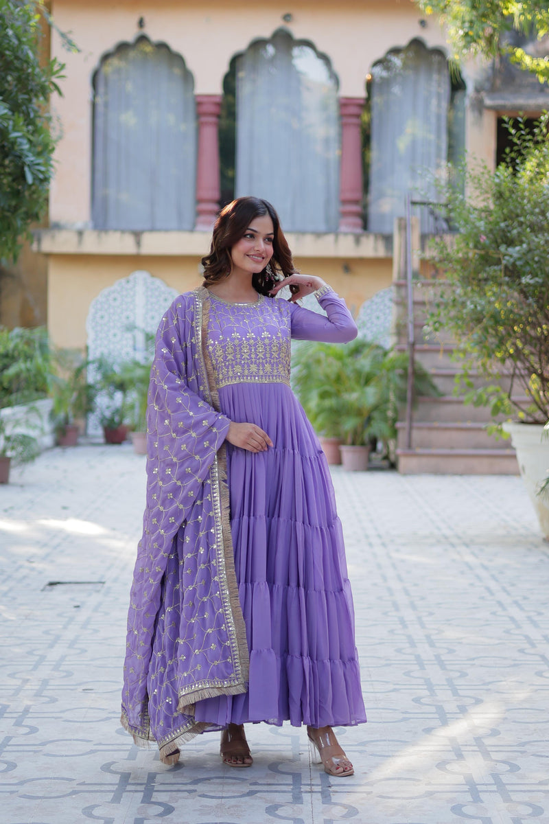 Womenline Lavender Color Star Georgette Gown