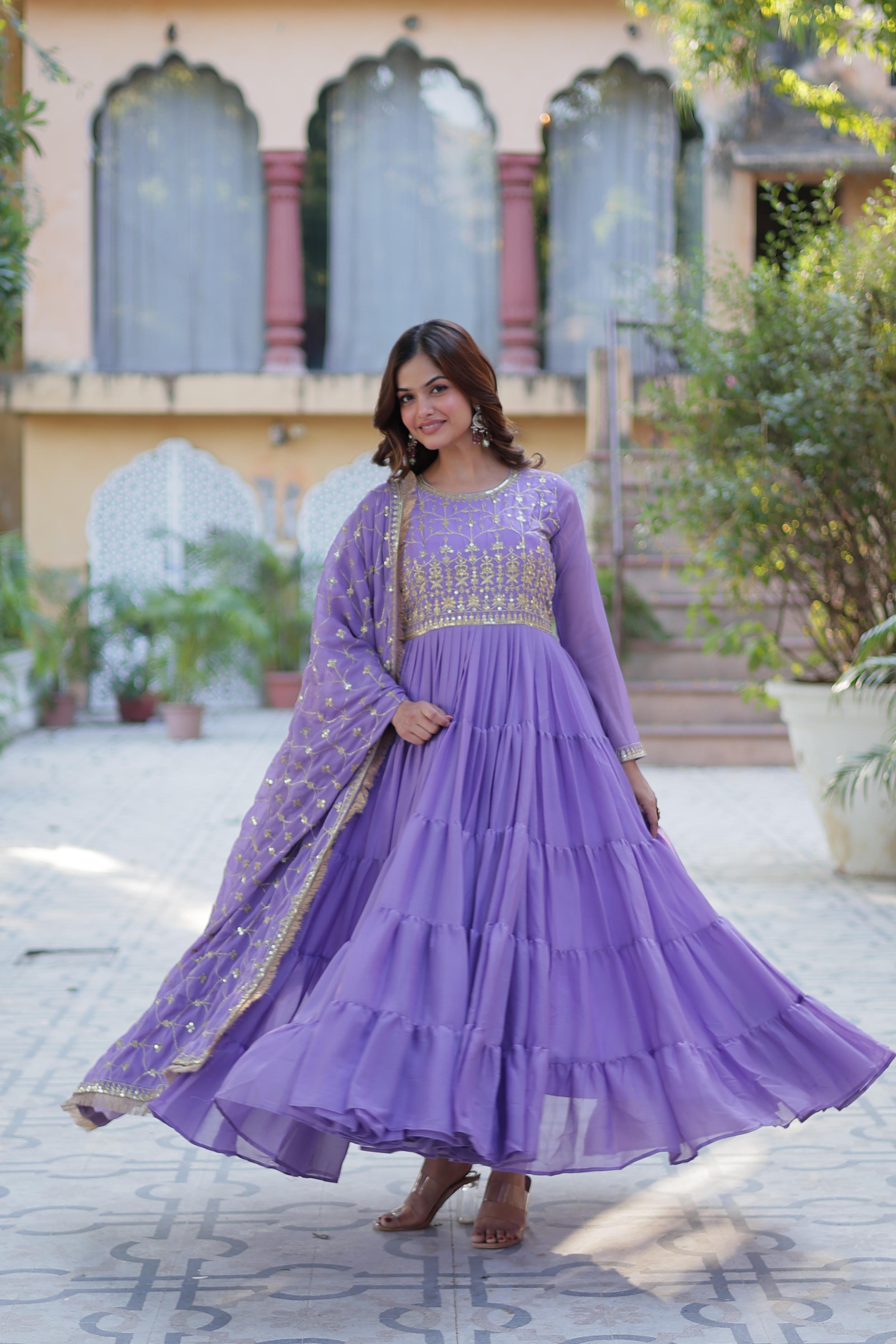 Womenline Lavender Color Star Georgette Gown