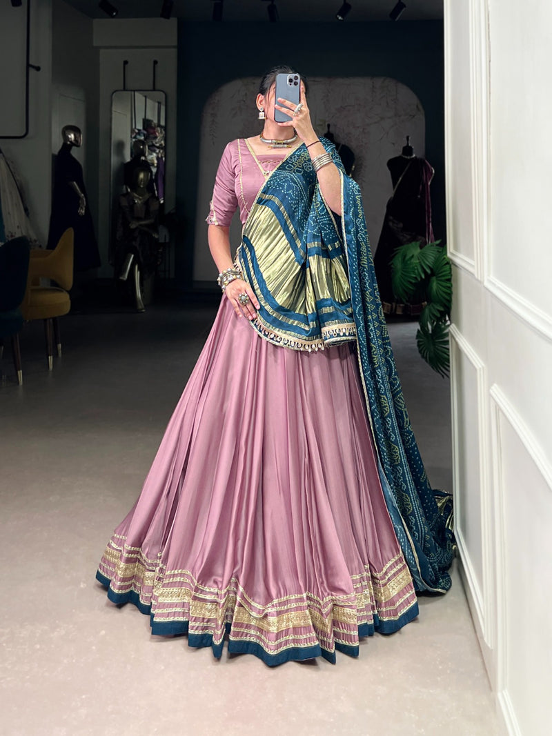 Womenline Onion Color Georgette Silk Navratri Lehenga Choli