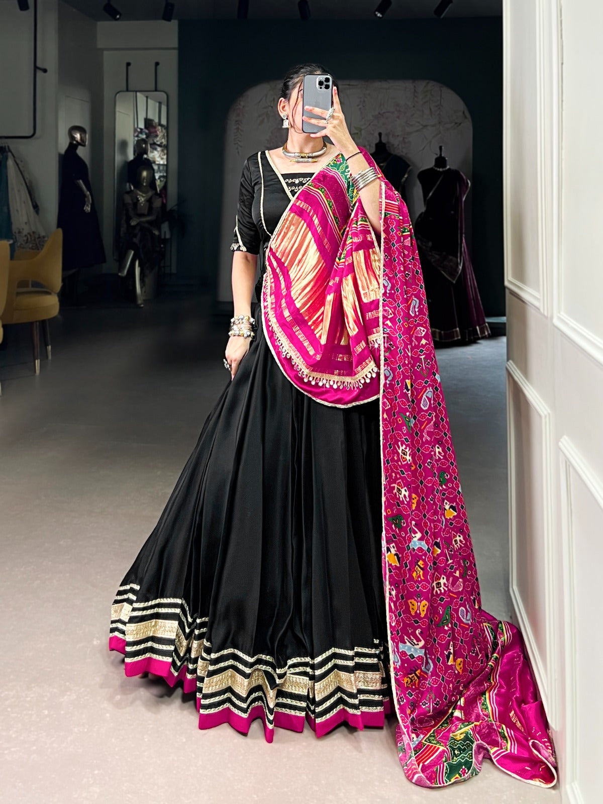 Womenline Black Color Georgette Silk Navratri Lehenga Choli