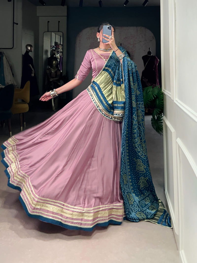 Womenline Onion Color Georgette Silk Navratri Lehenga Choli