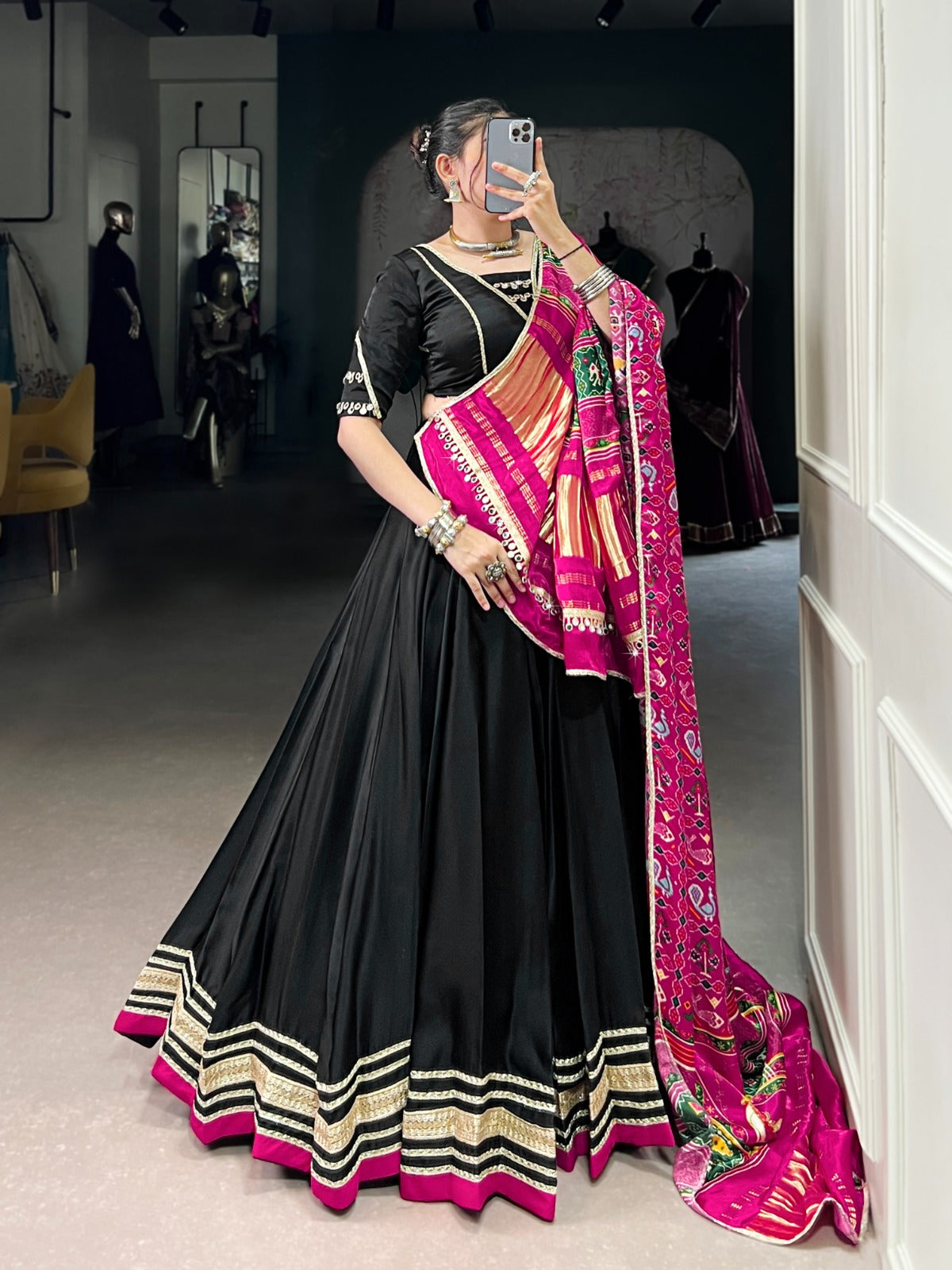 Womenline Black Color Georgette Silk Navratri Lehenga Choli
