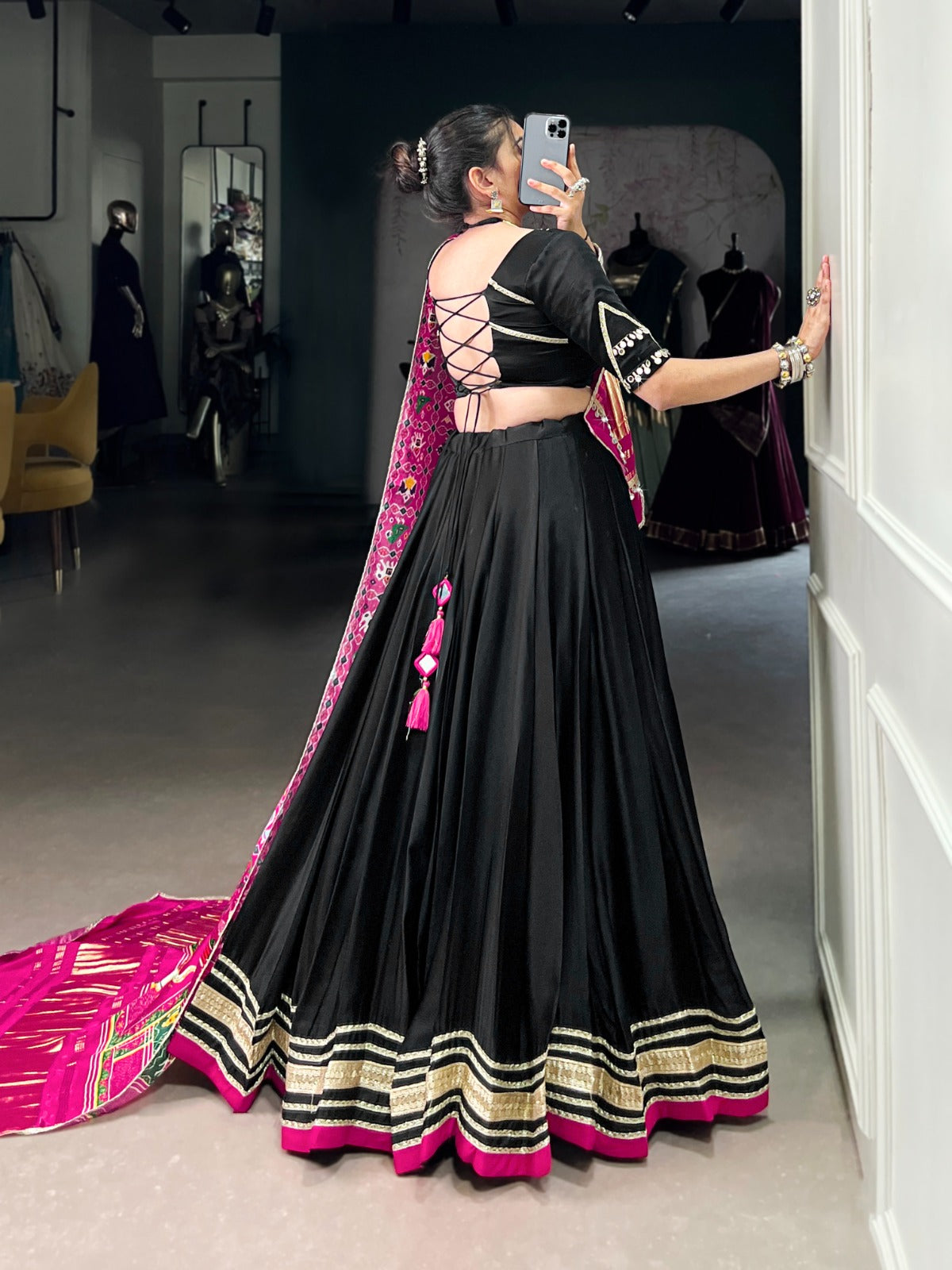 Womenline Black Color Georgette Silk Navratri Lehenga Choli