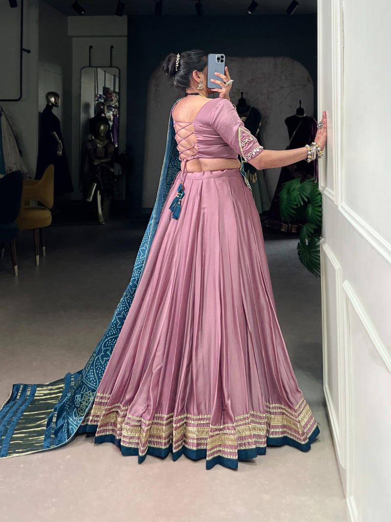 Womenline Onion Color Georgette Silk Navratri Lehenga Choli