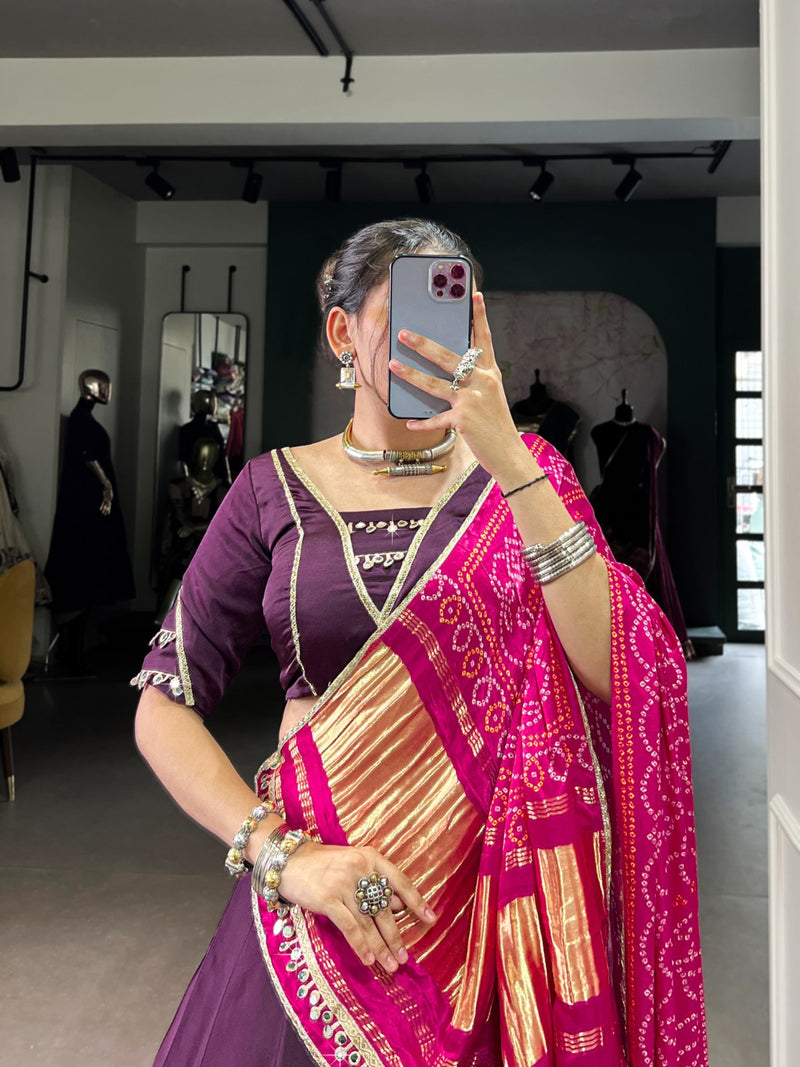 Womenline Purple Color Georgette Silk Navratri Lehenga Choli