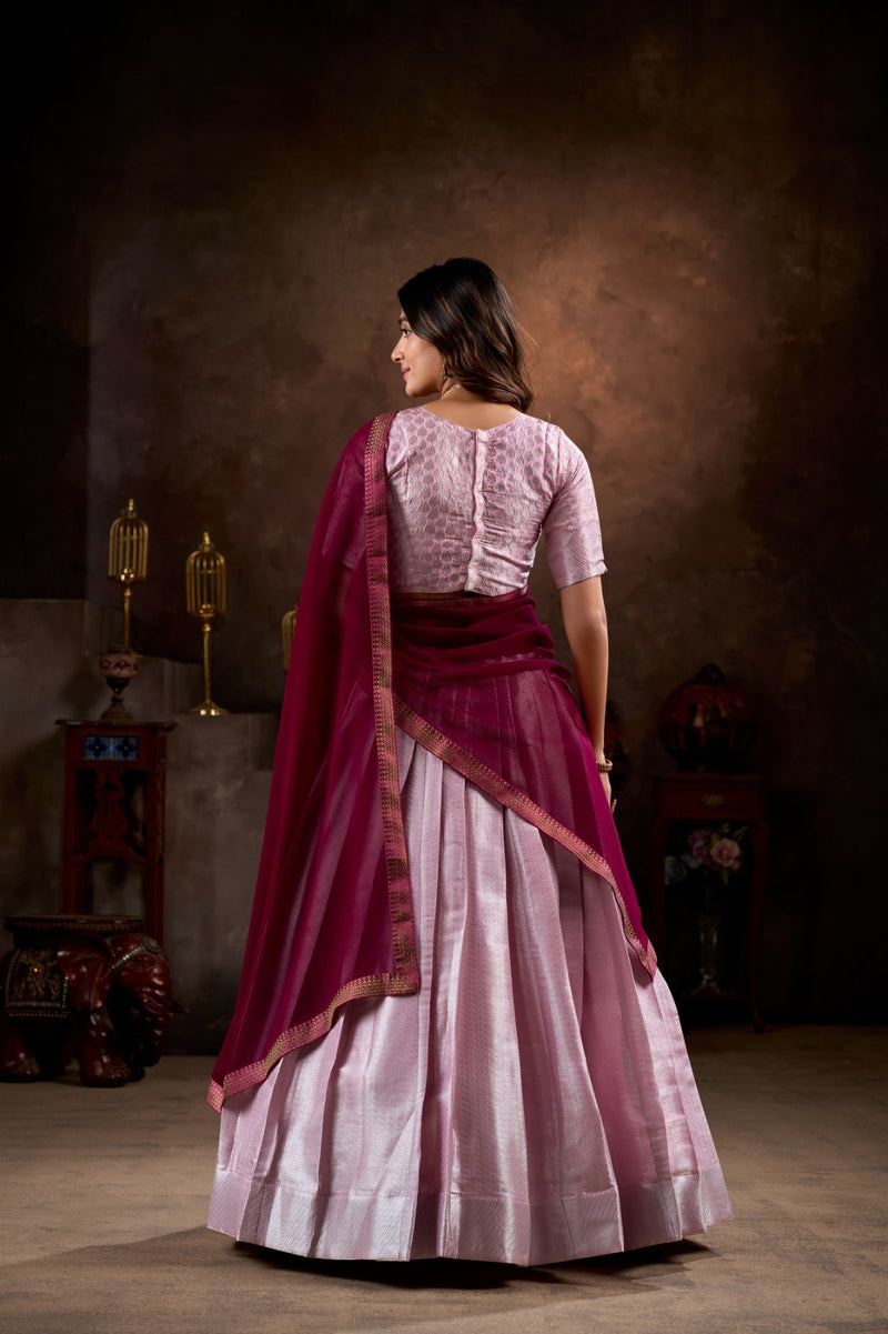 Womenline Light Pink Color Jacquard Silk Half Saree