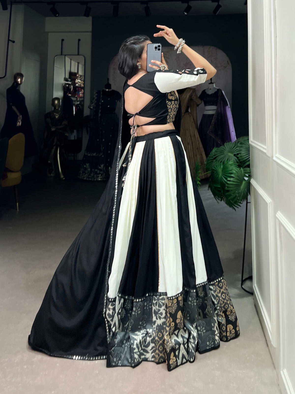 Womenline White And Black Color Rayon Navratri Lehenga Choli