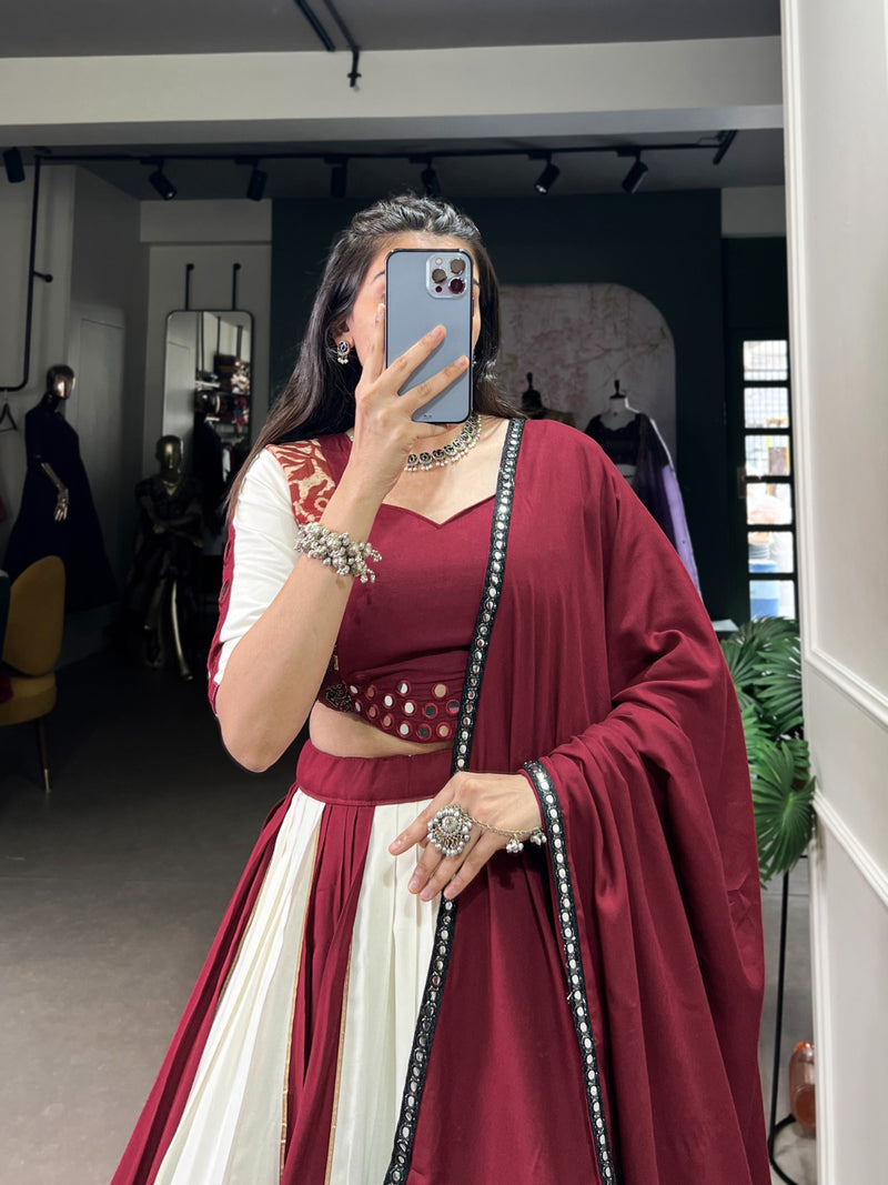 Womenline White And Maroon Color Rayon Navratri Lehenga Choli
